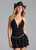 Solid Color Deep V Halter Neck Backless Sexy Mini Dress
