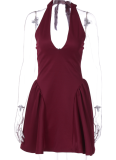 New Summer Sexy Deep V Halter Neck Sleeveless Waist Dress