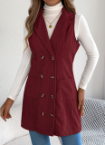 Solid Color Double-Breasted Pocket Corduroy Long Vest Coat