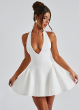 New Summer Sexy Deep V Halter Neck Sleeveless Waist Dress