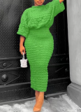 Plus Size Solid Color Bubble Cloth Batwing Sleeve Top and Skirt Two-Piece Set