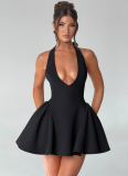 New Summer Sexy Deep V Halter Neck Sleeveless Waist Dress