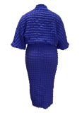 Plus Size Solid Color Bubble Cloth Batwing Sleeve Top and Skirt Two-Piece Set