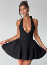 New Summer Sexy Deep V Halter Neck Sleeveless Waist Dress