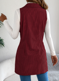 Solid Color Double-Breasted Pocket Corduroy Long Vest Coat