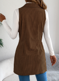 Solid Color Double-Breasted Pocket Corduroy Long Vest Coat