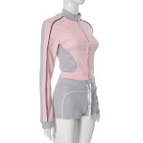 Casual Letters Embroidered Zipper Zipper Collar Long Sleeve Two Pieces