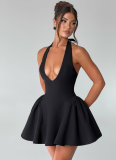 New Summer Sexy Deep V Halter Neck Sleeveless Waist Dress
