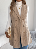 Solid Color Double-Breasted Pocket Corduroy Long Vest Coat