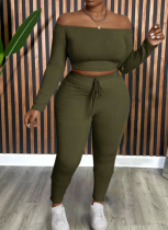 Fashionable And Comfortable Solid Color Long-Sleeved Top And Leggings Two-Piece Set