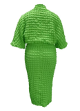 Plus Size Solid Color Bubble Cloth Batwing Sleeve Top and Skirt Two-Piece Set