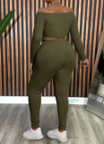 Fashionable And Comfortable Solid Color Long-Sleeved Top And Leggings Two-Piece Set