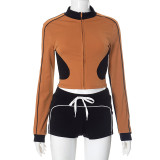 Casual Letters Embroidered Zipper Zipper Collar Long Sleeve Two Pieces