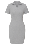 Solid Color Lapel Deep V Slim Hip Dress