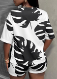 Plus Size Fashionable Casual Summer V-Neck Short-Sleeved Top And Shorts Set