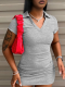 Solid Color Lapel Deep V Slim Hip Dress