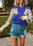 Fashion Round Neck Leopard Elastic Knit Sweater