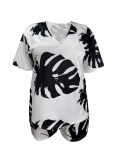 Plus Size Fashionable Casual Summer V-Neck Short-Sleeved Top And Shorts Set