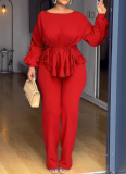 Fashionable Elastic Slim Fit Lace Drawstring Long Sleeve Waist Two-piece Suit
