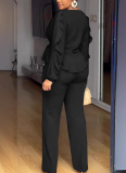Fashionable Elastic Slim Fit Lace Drawstring Long Sleeve Waist Two-piece Suit