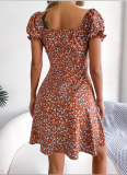 Casual Flared Sleeve Drawstring Floral Print Dress