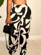 Women's Elegant High-Waisted Abstract Print Straight Pants