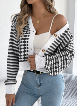 Autumn And Winter Contrast Striped Lantern Long-Sleeved Cardigan Sweater Short Coat