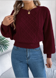 Solid Color Cable Knitted Lantern Long-Sleeved Waisted Pullover Sweater