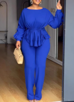 Fashionable Elastic Slim Fit Lace Drawstring Long Sleeve Waist Two-piece Suit