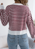 Autumn And Winter Contrast Striped Lantern Long-Sleeved Cardigan Sweater Short Coat