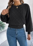 Solid Color Cable Knitted Lantern Long-Sleeved Waisted Pullover Sweater