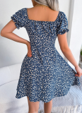 Casual Flared Sleeve Drawstring Floral Print Dress