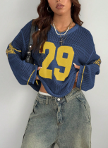 Casual Street Fashion Digital Print V-neck Long-sleeved Knitted Sweater