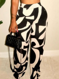 Women's Elegant High-Waisted Abstract Print Straight Pants