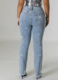 Fashion Skinny Jeans With Ripped Holes and Rhinestones