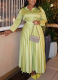 Green Celebrities Solid Color Pleated Turndown Collar Long Sleeve Two Pieces