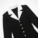 Fashion Rose Metal Button Lapel Long Sleeve Tight Shorts Jumpsuit