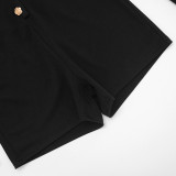 Fashion Rose Metal Button Lapel Long Sleeve Tight Shorts Jumpsuit