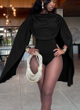 New Solid Color Hooded Symmetrical Ribbon Design Tight Waist Jumpsuit