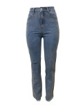 Fashion Skinny Jeans With Ripped Holes and Rhinestones