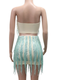 Tube Top Tassel Hip Skirt Fashion Two-Piece Set