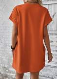 Solid Color Round Neck Loose Short Sleeve Pocket Dress