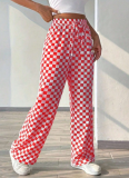 Plaid Print Pocket Straight Wide Leg Pants Women's
