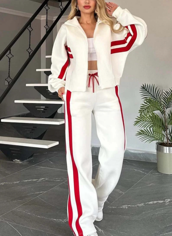 Striped Zipper Top Jacket Wide-Leg Pants Casual Suit