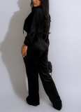 Fashionable Long-sleeved Lapel Zipper Cardigan and Trousers Two-piece Set