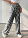 Plaid Print Pocket Straight Wide Leg Pants Women's