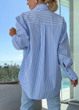 Casual Loose Striped Pocket Long Sleeve Shirt