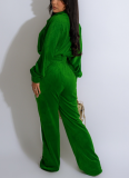 Fashionable Long-sleeved Lapel Zipper Cardigan and Trousers Two-piece Set