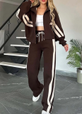 Striped Zipper Top Jacket Wide-Leg Pants Casual Suit