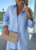 Casual Loose Striped Pocket Long Sleeve Shirt